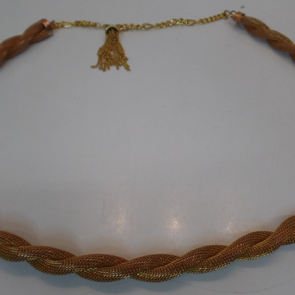 Vintage Antiqued Gold Tone Mesh Metal Thick Rope Chain With Tassel 37" - Picture 7 of 11